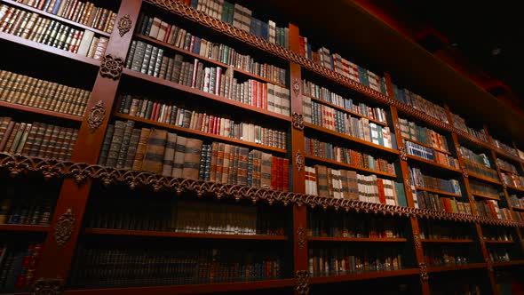 Old Library or Museum with Vintage Shelves Full of Classic Literature Books