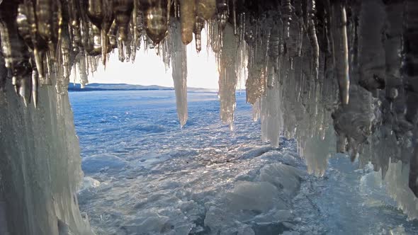 Icicles in Cave on Baikal Lake alt
