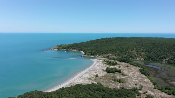 Drone flight above a picturesque river valley alt