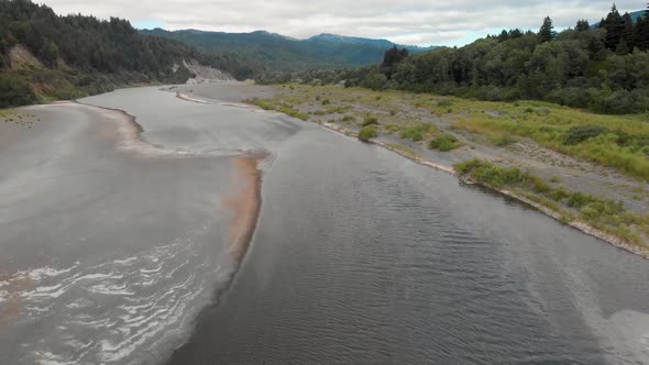 4K Aerial Eel River Low Angle Humboldt Redwood Forest Summer Cloudy Mountain