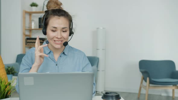 Slow Motion of Female Telephonists Making Calls and Talking To Customers in Technical Support alt