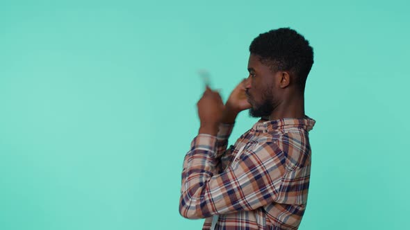 African American Man Pointing Around with Finger Gun Pistol Gesture Making Choice Shooting Killing alt