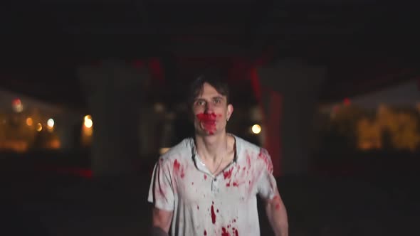 Crazy Criminal Murderer Male Running Away From Crime Scene After Police Chase alt