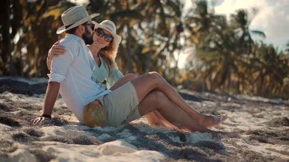 Happy Romantic Couple Enjoying Relaxing Ocean On Caribbean Resort.Honeymoon Vacation Holidays alt