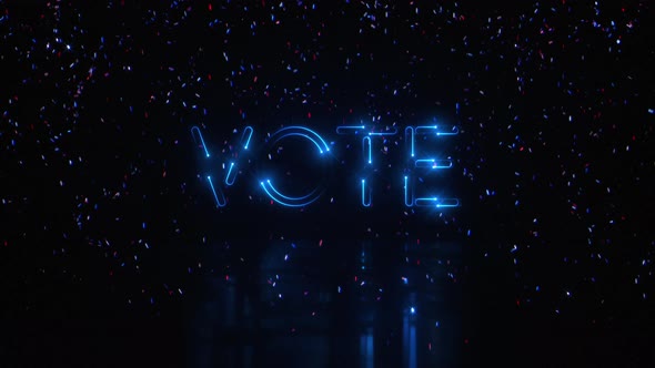 Blue Neon VOTE Title Background Sign and Confetti with 10 second Loop