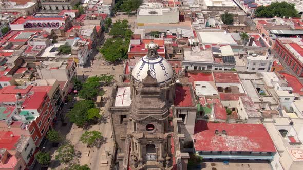 Aerial View Of Temple San Jose de Gracia, A Neoclassical Church In Guadalajara, Jalisco, Mexico. dro alt