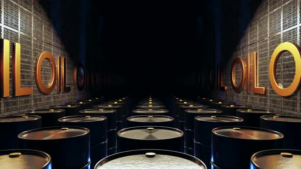 Barrels of Oil in Metal Storage