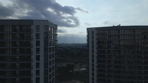 Construction of a modern city block. Multi-storey buildings alt