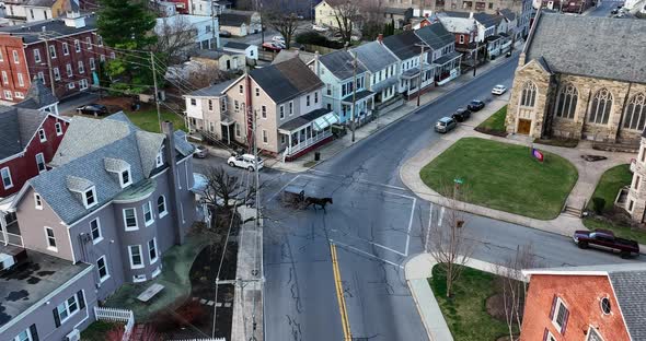 Amish horse and buggy carriage in Ephrata Lancaster County Pennsylvania. Old fashioned Plain People alt