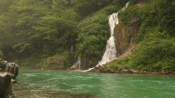 Waterfall with Mountain River in Montenegro