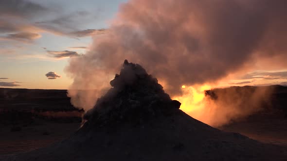 Iceland. Geothermal region area valley with smoking fumaroles and hot streaming water from geysers. alt