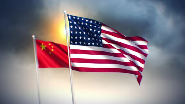 Flags Of Usa And China Background 4K