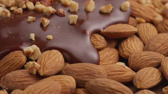 Almonds and melted chocolate