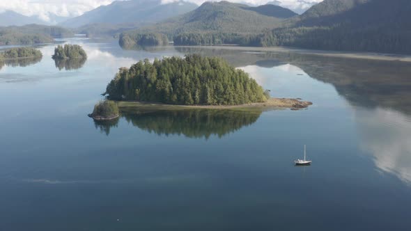 Tofino Island and Boat Aerial View