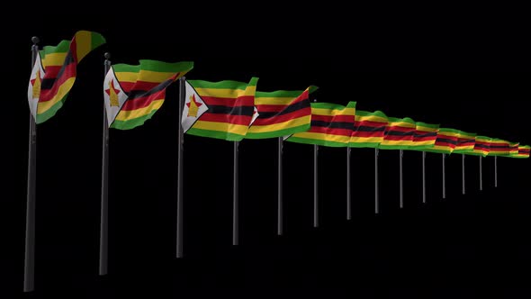 Row Of Zimbabwe Flags With Alpha 4K  alt