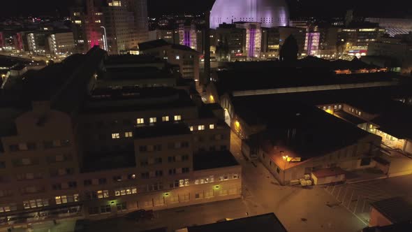 Buildings in Stockholm Aerial Night View