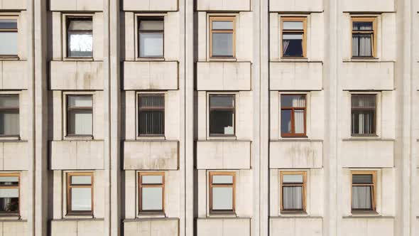 Urban Architecture: Many Windows of a Building. Slow Motion alt