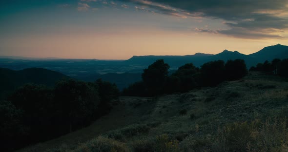 Epic Cinematic Panorama Movement of Epic Mountain Landscape at Sunset on Travel