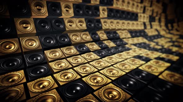 Shiny Black And Gold Random Tiled Speakers Waving Seamless Loop 2 alt