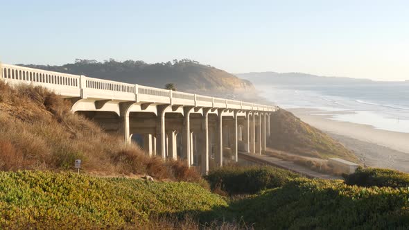 Bridge on Pacific Coast Highway Torrey Pines Beach Sunset California Road Trip