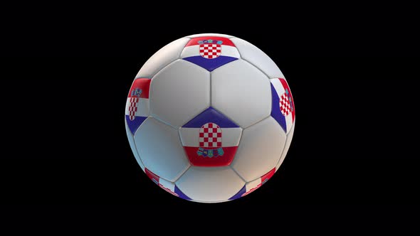 Soccer ball with flag Croatia, on black background loop alpha