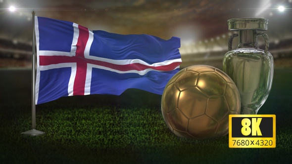 8K Iceland Flag with Football And Cup Background Loop alt