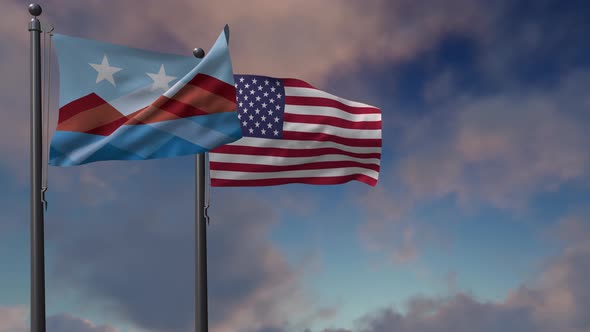 Peoria City Flag Waving Along With The National Flag Of The USA - 4K alt