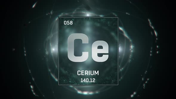 Cerium as Element 58 of the Periodic Table on Green Background