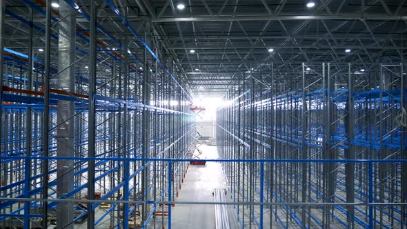 Wide View Shot Metallic Large Corridor Storage in Logistic Storehouse Terminal alt