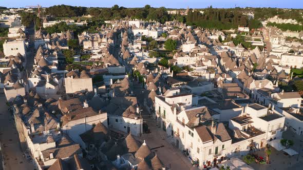 Beautiful aerial view of the traditional trulli houses in Alberobello, province Bari