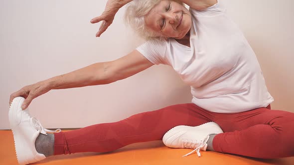 Positive Adult Woman Doing Fitness at Home alt