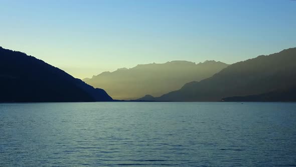 Time lapse view lake Thun (Thunersee) and mountains of Swiss Alps in city Spiez