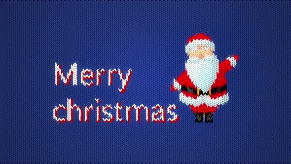 Animated knitted Santa Claus waves his hands.