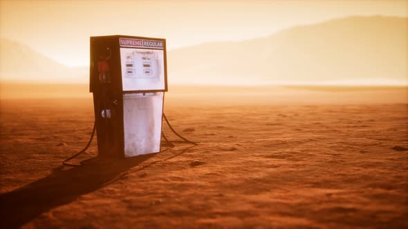A Vintage Rusted Gas Pump Abandoned in the Desert