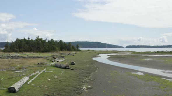 Breathtaking Nature Aerial Drone View Of Kala Point River Flowing Into The Ocean - Port Townsend alt