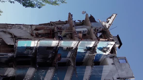 Vertical Video of a Bombed House During the War in Ukraine alt