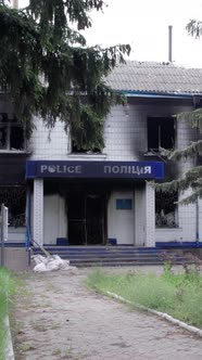 Vertical Video of a Wartorn Police Station in Ukraine alt