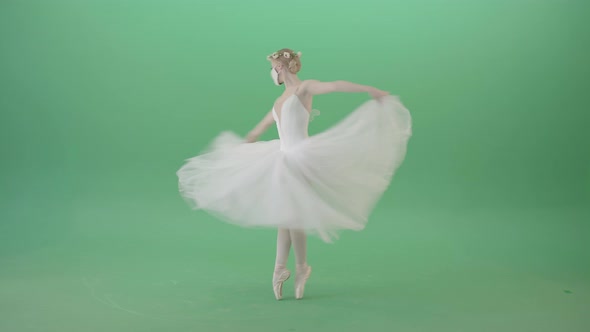 Ballet Dancing Girl In Corona Virus Mask Spinning On Green Screen alt