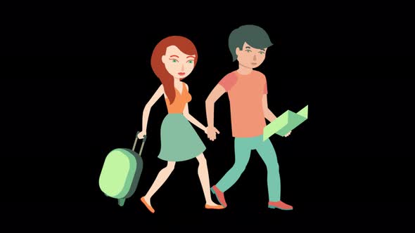 Animated Characters Couple Walking Alpha Transparent