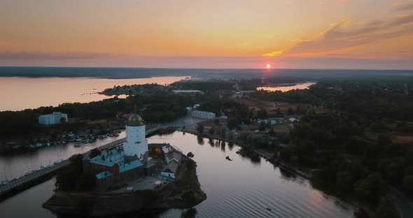 Vyborg Russia Aerial View at Medieval Saint Olaf Castle in the Island