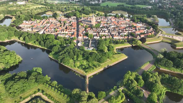 Fortified Ancient Old Historic Town of Naarden Vesting Overhead Aerial Drone View of Monumental alt