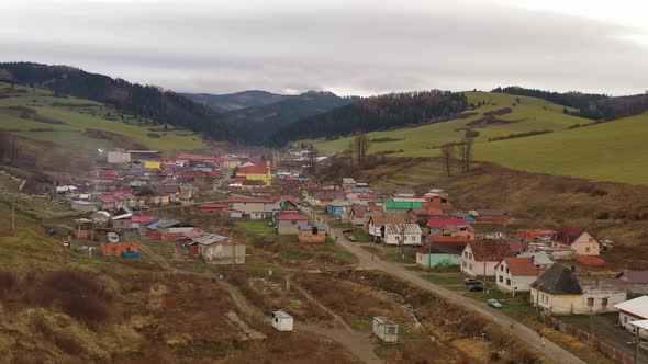 Aerial view of a Roma settlement in the village of Lomnicka in Slovakia