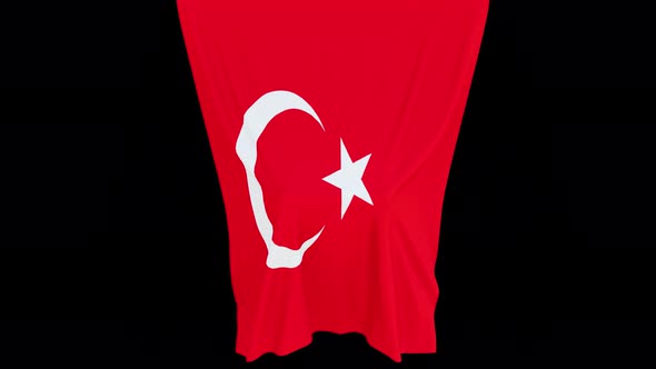 The piece of cloth falls with the flag of the State of Turkey to cover the product or item behind th alt
