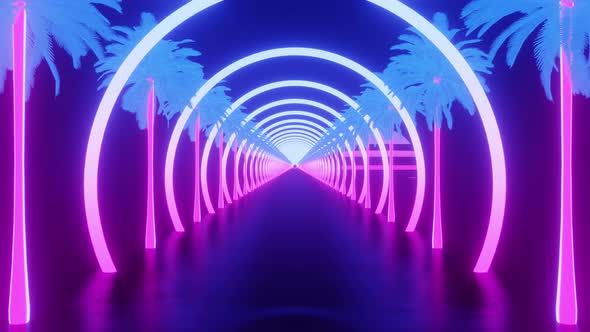 Retro Futuristic Palm 80's Synthwave Backgrounds 4K