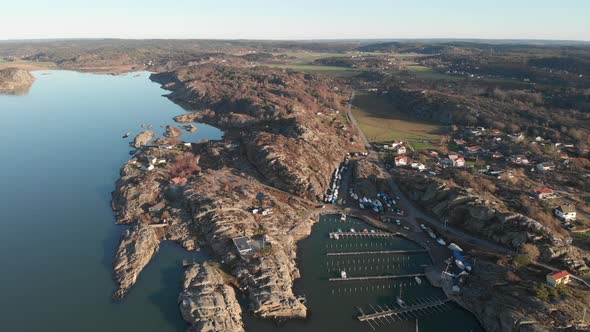 Scandinavian West Coast Harbour and Village Aerial Pan Right