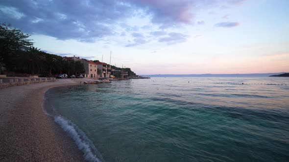 Beautiful view of the beach in Sumartin Brac Island Croatia with the sunset alt