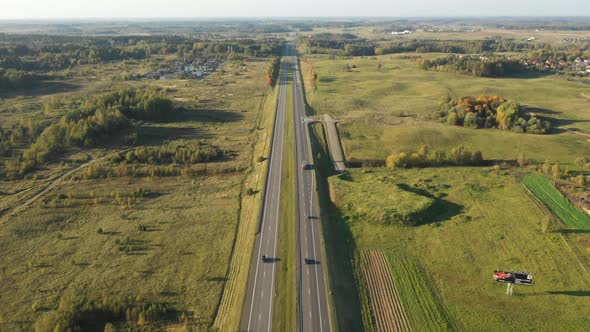 Highway and a field from drone