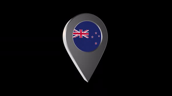 3d Animation Map Pointer With New Zealand Flag With Alpha Channel - 2K alt