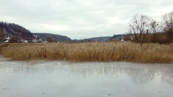 Frozen Lake Winter Aero Drone Video