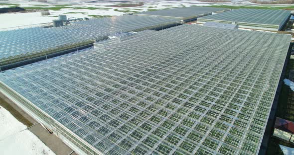 Industrial greenhouses aerial view.